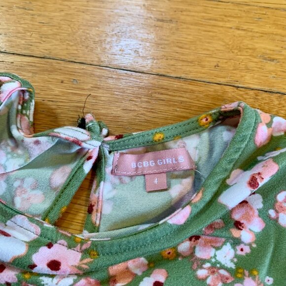 BCBG GIRLS Summer Short-Sleeve Kids Floral Dress | Green/Pink | 4 - Picture 3 of 5